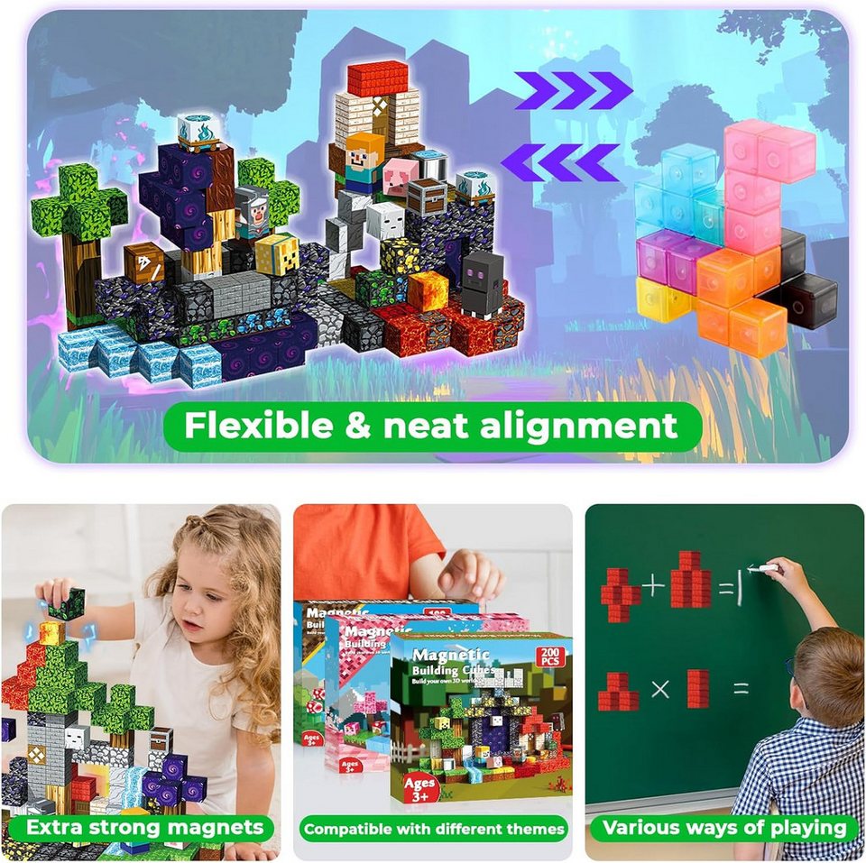 Athlix Magnetische Bausteine Bauwelt Spielzeug Jungen Mine Geschenk Craft Magnetspielbausteine, (100 St), Zufällige Blöcke, ab 3 Jahre