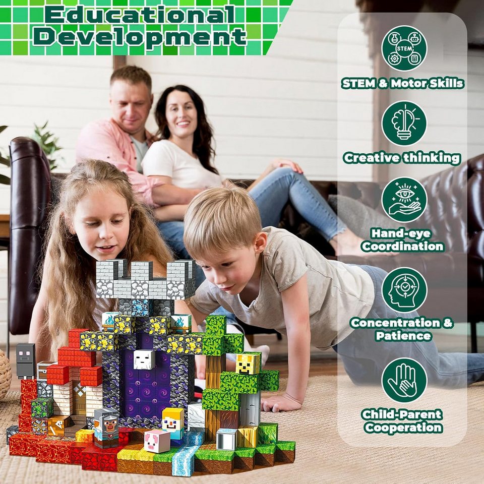 Athlix Magnetische Bausteine Bauwelt Spielzeug Jungen Mine Geschenk Craft Magnetspielbausteine, (100 St), Zufällige Blöcke, ab 3 Jahre