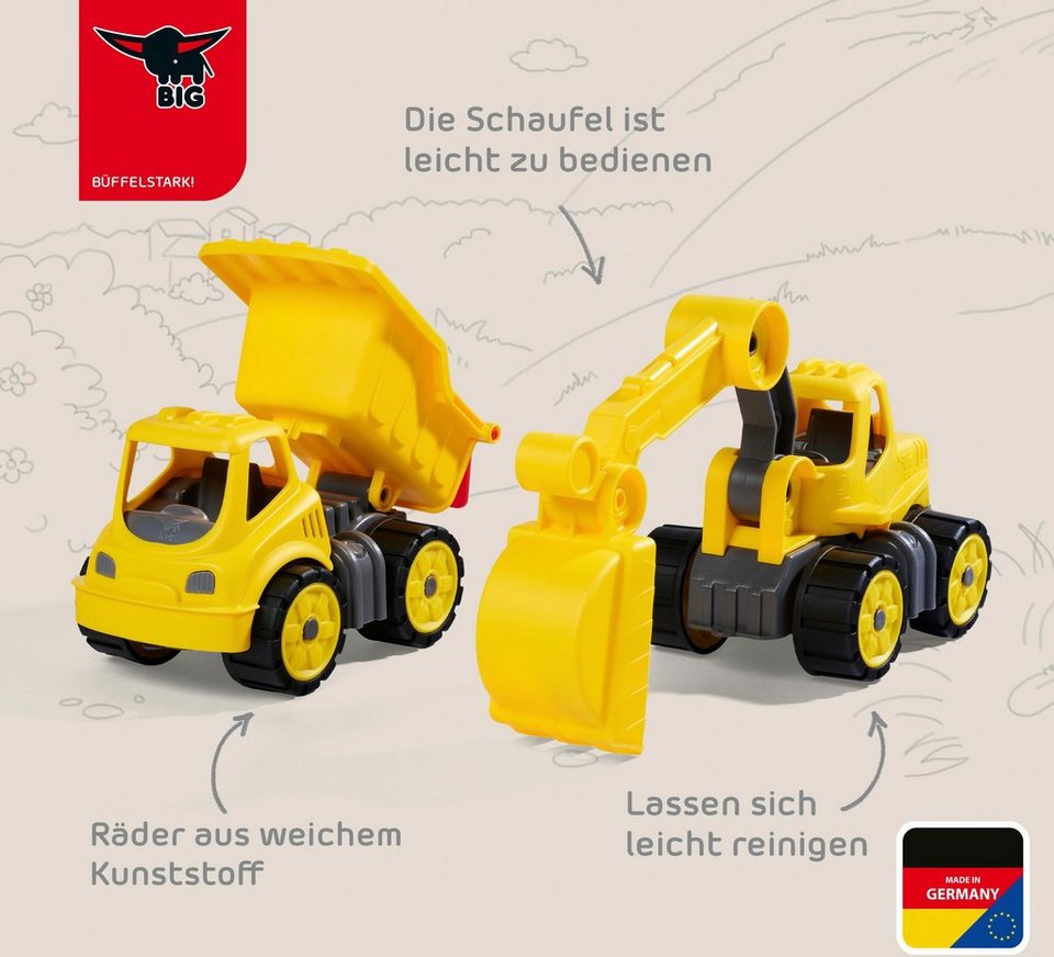 BIG Spielzeug-Baumaschine Power-Worker Mini, (Set, bestehend aus Kipper und Bagger), Sandspielzeug, Made in Germany