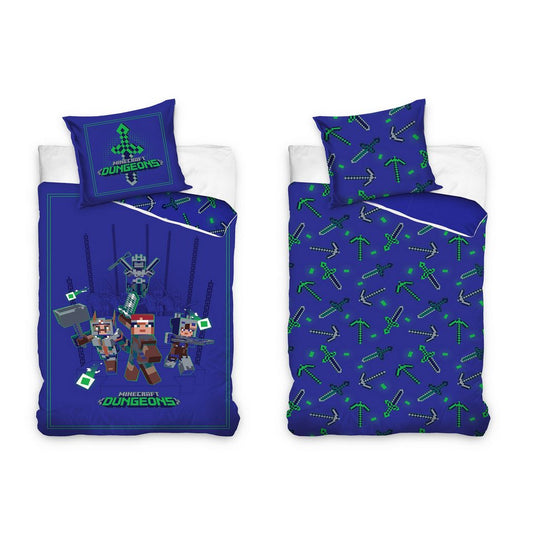 Familando Kinderbettwäsche Minecraft Bettwäsche Set für Jungen Kinderbettwäsche 135x200 80x80 cm, Renforcé, 2 teilig, mit Schriftzug und gemusterter Wendeseite