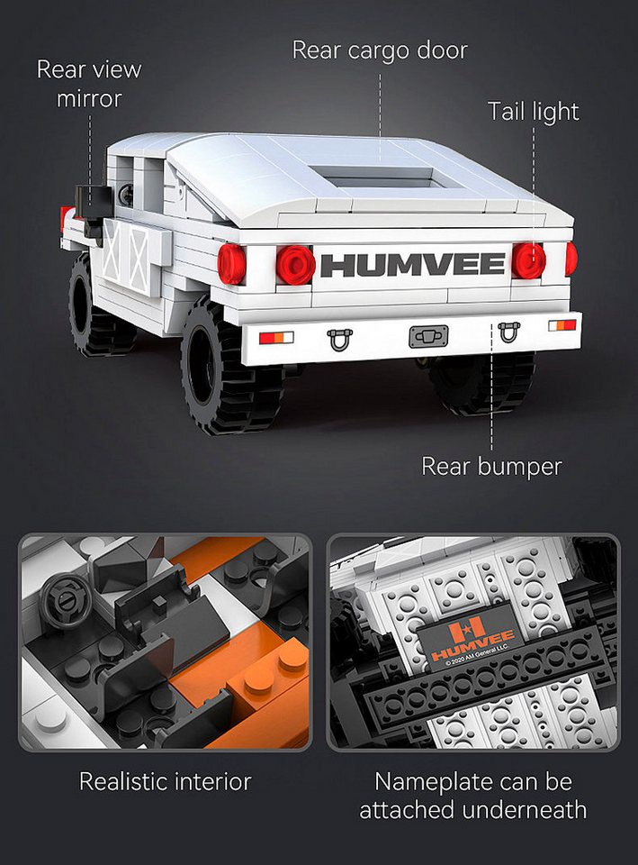 Jamara CaDA, Bricks, Humvee weiß (402853) Konstruktions-Spielset, (328 St)