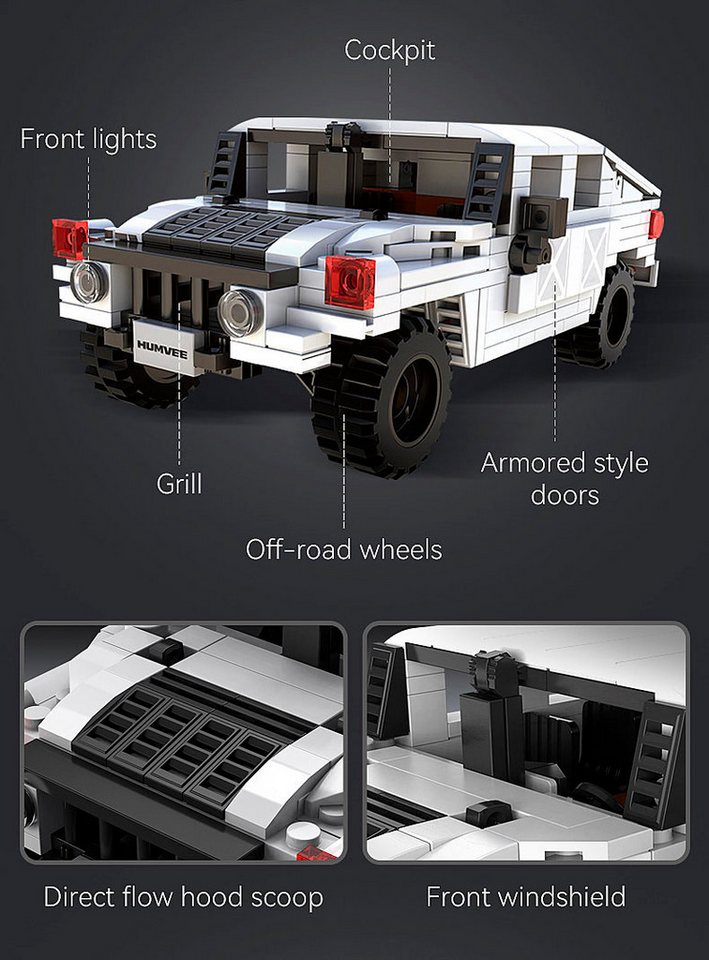 Jamara CaDA, Bricks, Humvee weiß (402853) Konstruktions-Spielset, (328 St)