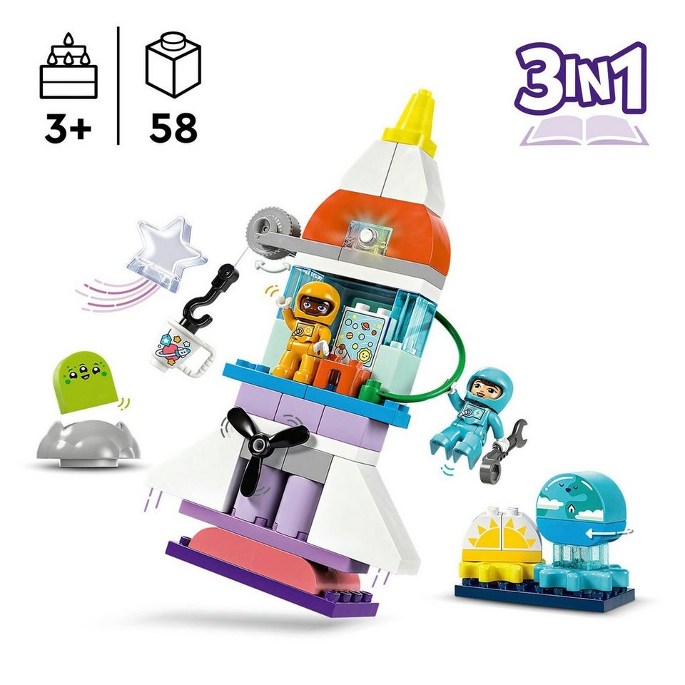 LEGO® 3in1 Spaceshuttle für viele Abenteuer (10422), LEGO DUPLO Town Konstruktionsspielsteine, (58 St), Made in Europe