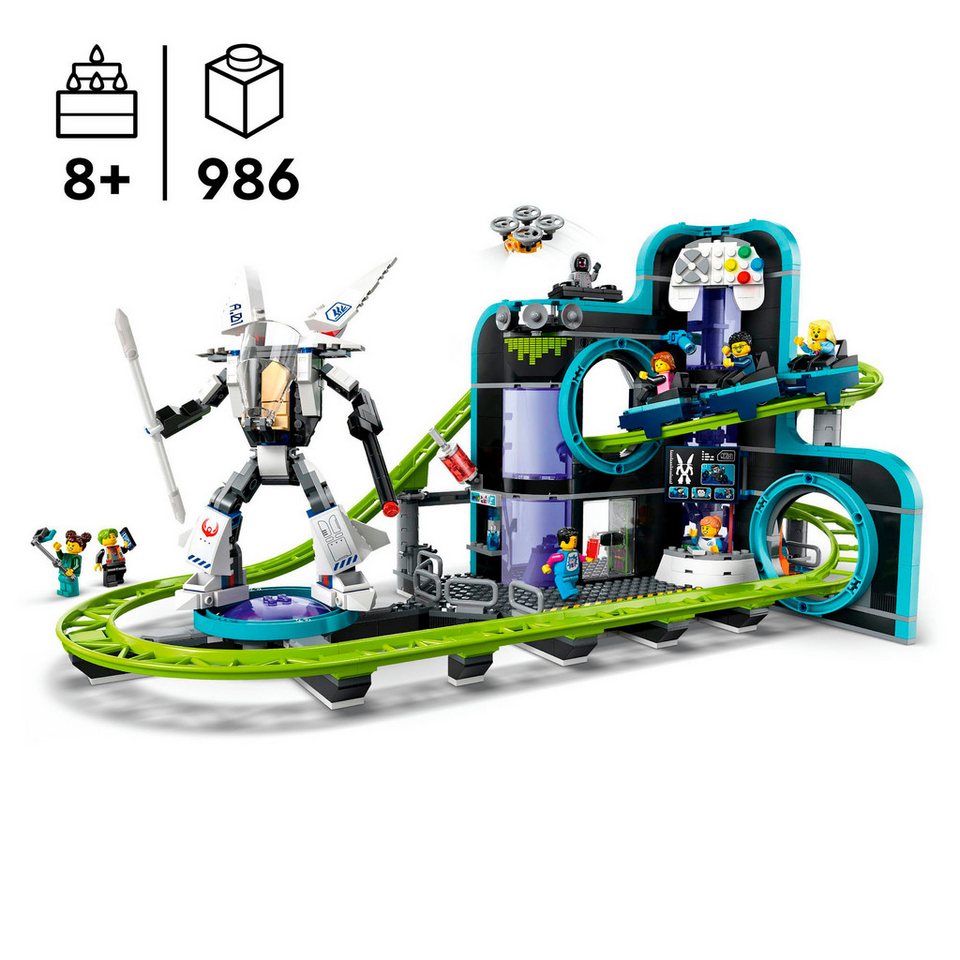 LEGO® Achterbahn mit Roboter-Mech (60421), LEGO City Konstruktionsspielsteine, (986 St), Made in Europe