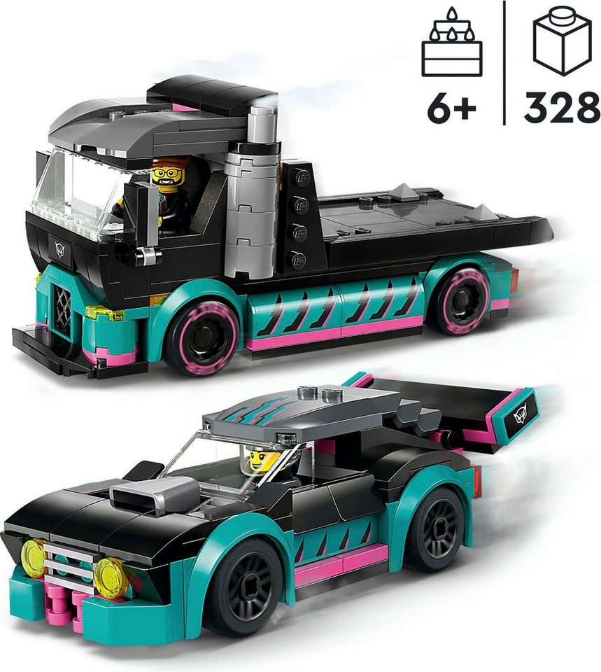 LEGO® Autotransporter mit Rennwagen (60406), LEGO City Konstruktionsspielsteine, (328 St), Made in Europe