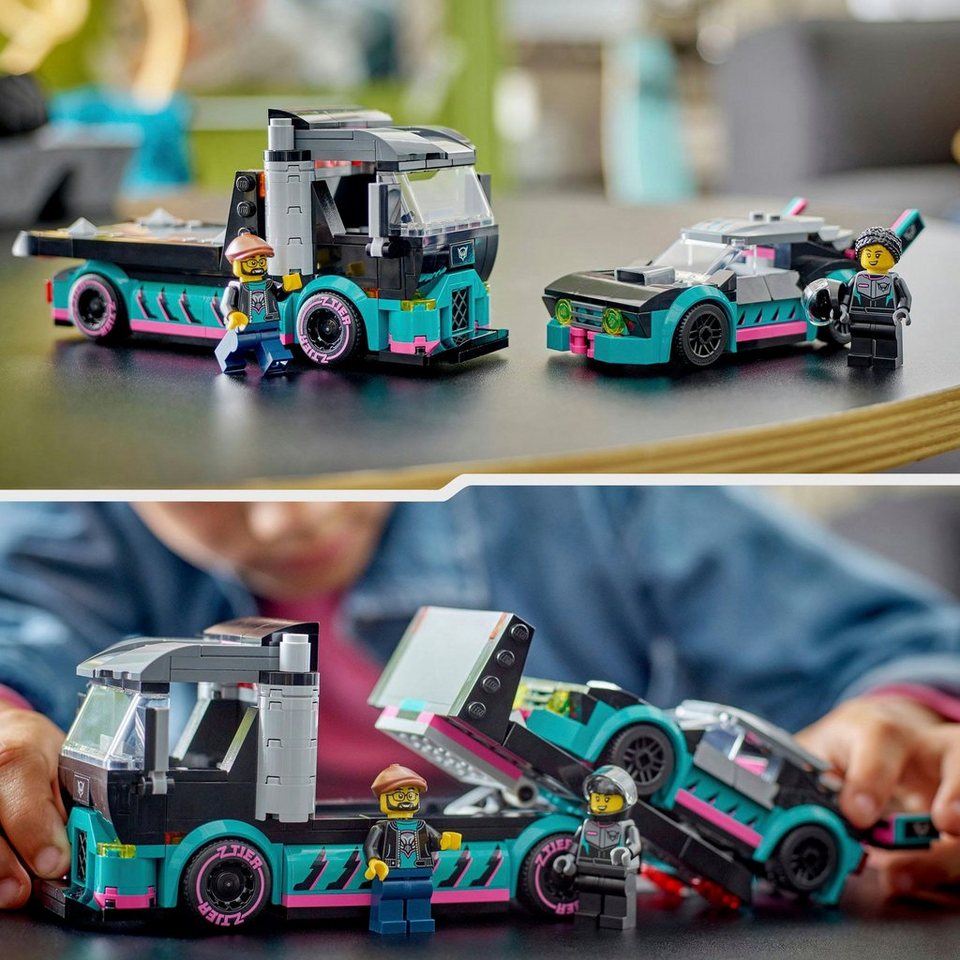 LEGO® Autotransporter mit Rennwagen (60406), LEGO City Konstruktionsspielsteine, (328 St), Made in Europe