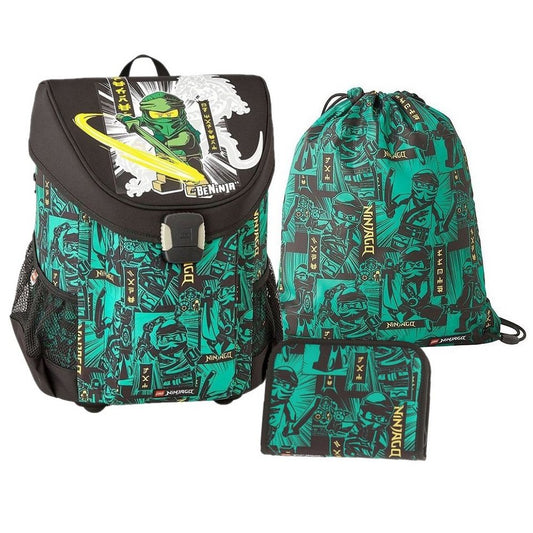LEGO® Bags Schulranzen Easy (Set, 3-tlg., inkl. Federmäppchen und Turnbeutel), Ninjago Schultasche GREEN; grüner Ninja Lloyd