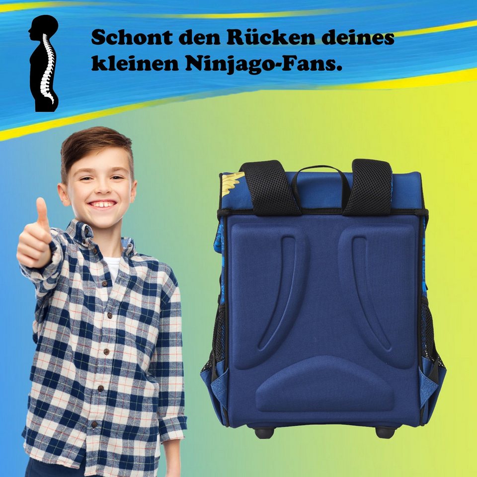 LEGO® Bags Schulranzen Lego Ninjago Einschulungs-Set "Easy" mit gefüllter Federmappe (Set, 6-tlg., Grundset mit Federmappe, Schlamper Turn- und Geldbeutel), ab der 1. Klasse, Ultra-Leicht, 16L Volumen, wasserabweisend