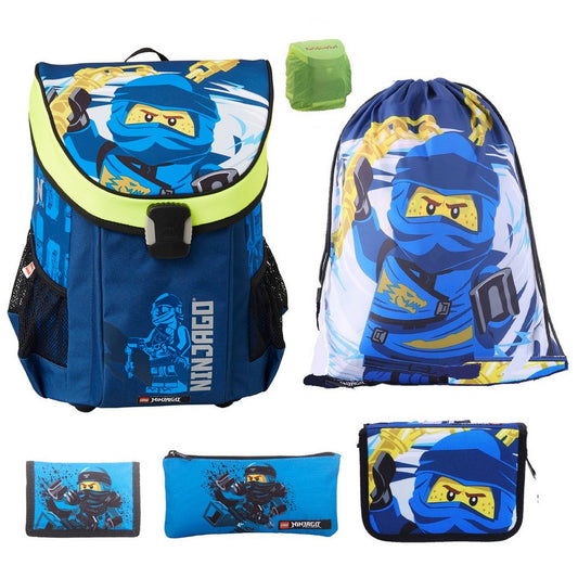 LEGO® Bags Schulranzen Lego Ninjago Einschulungs-Set "Easy" mit gefüllter Federmappe (Set, 6-tlg., Grundset mit Federmappe, Schlamper Turn- und Geldbeutel), ab der 1. Klasse, Ultra-Leicht, 16L Volumen, wasserabweisend