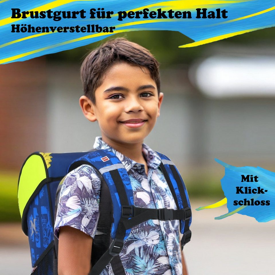 LEGO® Bags Schulranzen Lego Ninjago Einschulungs-Set "Easy" mit gefüllter Federmappe (Set, 6-tlg., Grundset mit Federmappe, Schlamper Turn- und Geldbeutel), ab der 1. Klasse, Ultra-Leicht, 16L Volumen, wasserabweisend