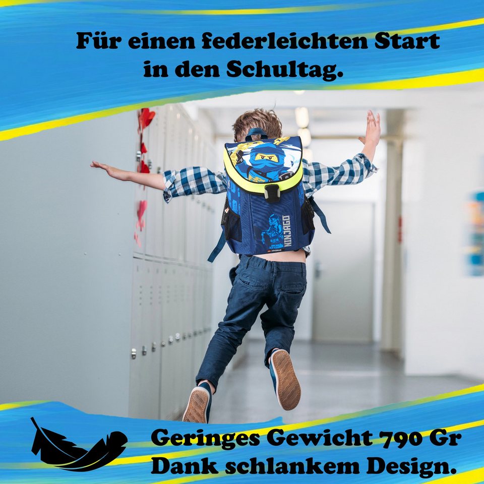 LEGO® Bags Schulranzen Lego Ninjago Einschulungs-Set "Easy" mit gefüllter Federmappe (Set, 6-tlg., Grundset mit Federmappe, Schlamper Turn- und Geldbeutel), ab der 1. Klasse, Ultra-Leicht, 16L Volumen, wasserabweisend