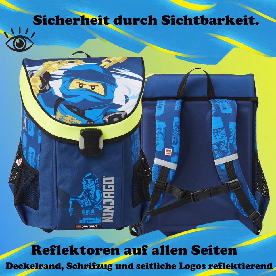 LEGO® Bags Schulranzen Lego Ninjago Einschulungs-Set "Easy" mit gefüllter Federmappe (Set, 6-tlg., Grundset mit Federmappe, Schlamper Turn- und Geldbeutel), ab der 1. Klasse, Ultra-Leicht, 16L Volumen, wasserabweisend