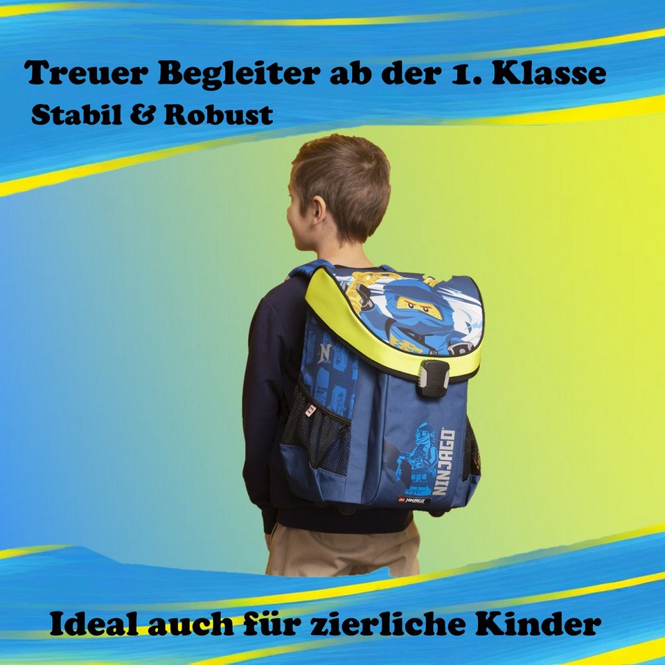 LEGO® Bags Schulranzen Lego Ninjago Einschulungs-Set "Easy" mit gefüllter Federmappe (Set, 6-tlg., Grundset mit Federmappe, Schlamper Turn- und Geldbeutel), ab der 1. Klasse, Ultra-Leicht, 16L Volumen, wasserabweisend