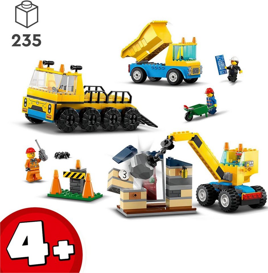 LEGO® Baufahrzeuge und Kran mit Abrissbirne (60391), LEGO® City Konstruktionsspielsteine, (235 St), Made in Europe
