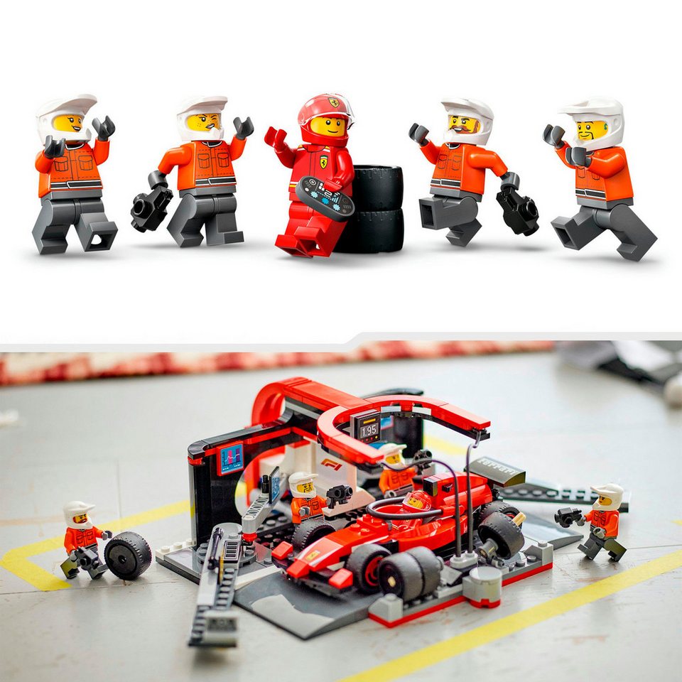 LEGO® F1® Boxenstopp mit Boxencrew und Ferrari Flitzer (60443), LEGO City Konstruktionsspielsteine, (322 St), LEGO City; Made in Europe