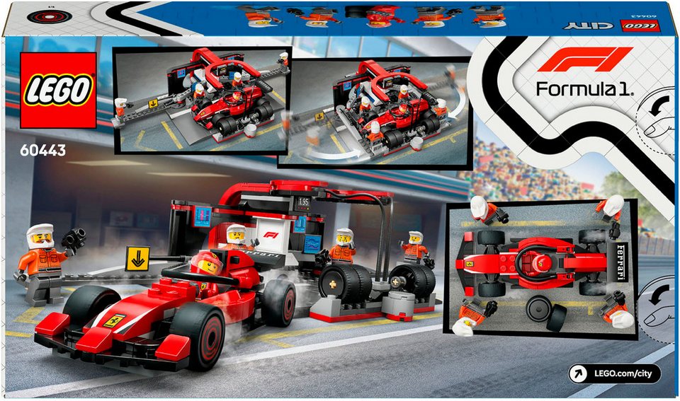 LEGO® F1® Boxenstopp mit Boxencrew und Ferrari Flitzer (60443), LEGO City Konstruktionsspielsteine, (322 St), LEGO City; Made in Europe