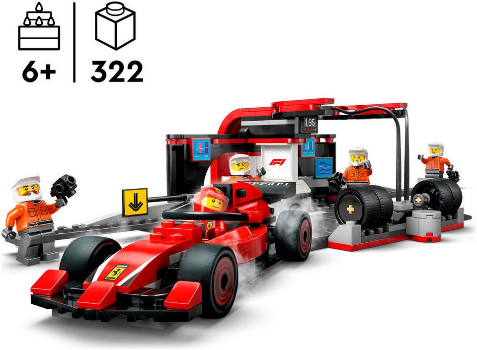 LEGO® F1® Boxenstopp mit Boxencrew und Ferrari Flitzer (60443), LEGO City Konstruktionsspielsteine, (322 St), LEGO City; Made in Europe