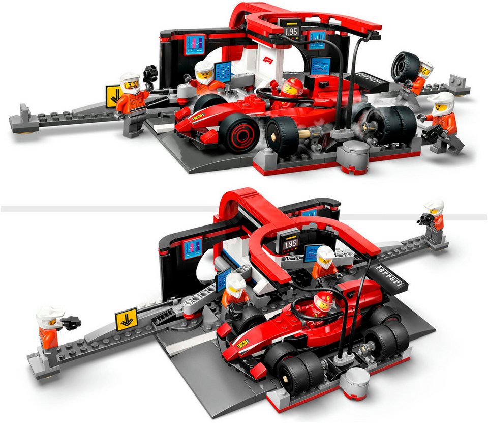 LEGO® F1® Boxenstopp mit Boxencrew und Ferrari Flitzer (60443), LEGO City Konstruktionsspielsteine, (322 St), LEGO City; Made in Europe