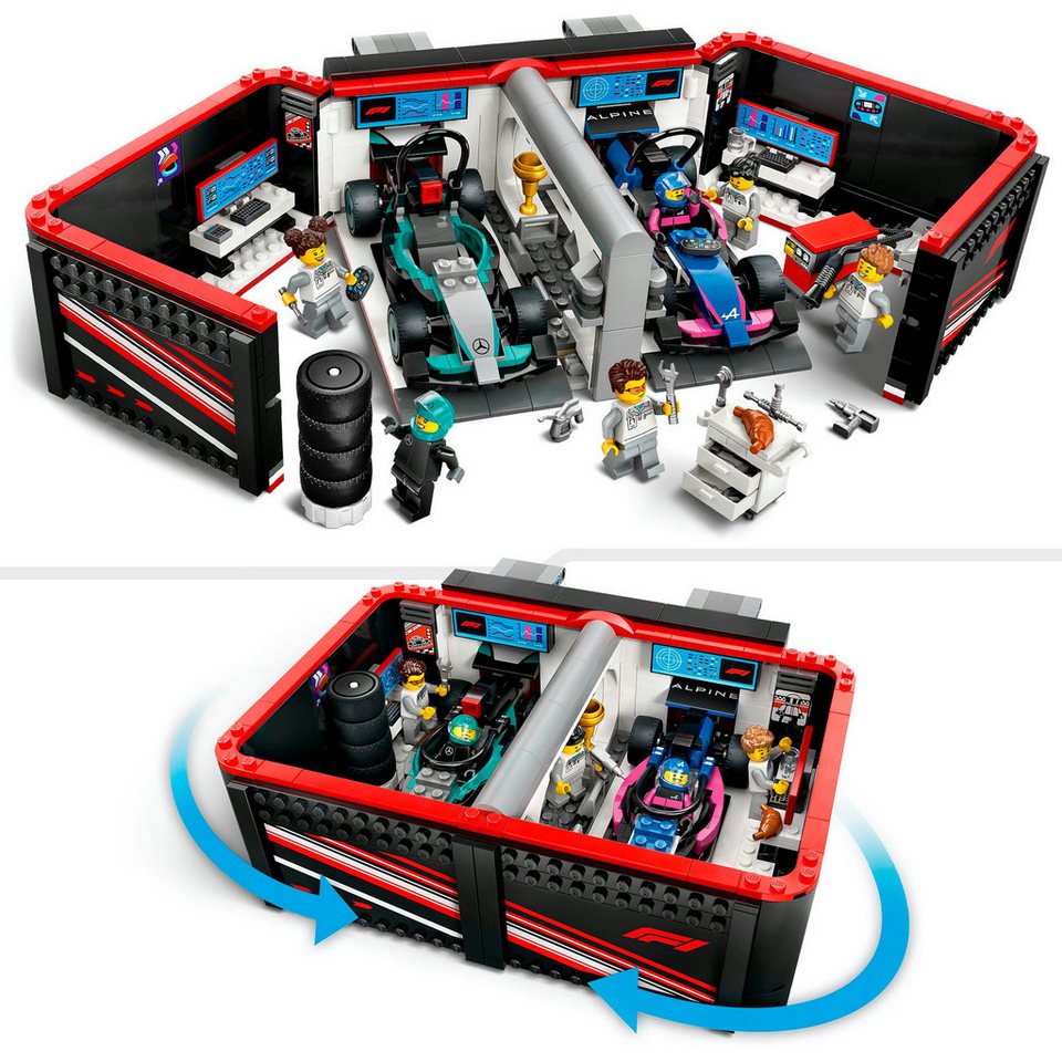 LEGO® F1® Garage mit Mercedes-AMG & Alpine Rennautos (60444), LEGO City Konstruktionsspielsteine, (678 St), Made in Europe