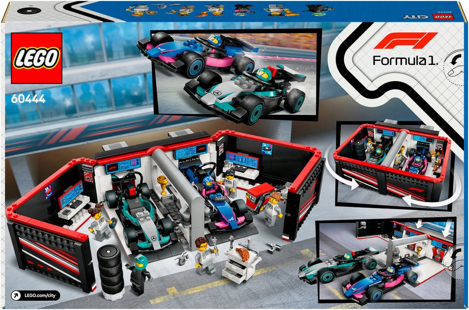 LEGO® F1® Garage mit Mercedes-AMG & Alpine Rennautos (60444), LEGO City Konstruktionsspielsteine, (678 St), Made in Europe