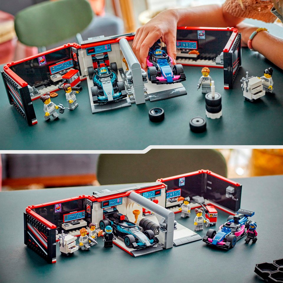 LEGO® F1® Garage mit Mercedes-AMG & Alpine Rennautos (60444), LEGO City Konstruktionsspielsteine, (678 St), Made in Europe