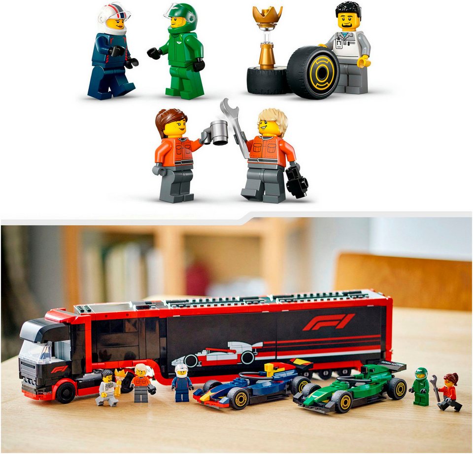 LEGO® F1® Transporter mit RB20 & AMR24 F1® Rennautos (60445), LEGO City Konstruktionsspielsteine, (1086 St), Made in Europe
