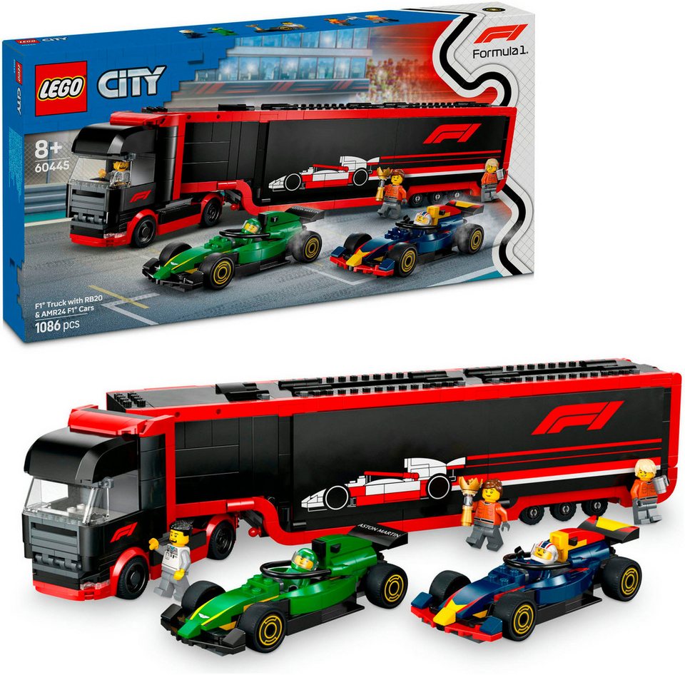 LEGO® F1® Transporter mit RB20 & AMR24 F1® Rennautos (60445), LEGO City Konstruktionsspielsteine, (1086 St), Made in Europe