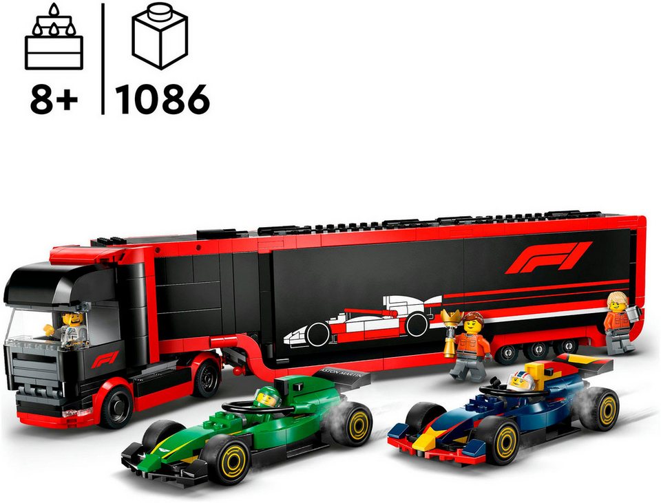 LEGO® F1® Transporter mit RB20 & AMR24 F1® Rennautos (60445), LEGO City Konstruktionsspielsteine, (1086 St), Made in Europe