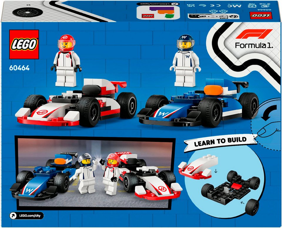 LEGO® F1® Williams Racing und Haas F1® Rennautos (60464), LEGO City Konstruktionsspielsteine, (92 St), Made in Europe