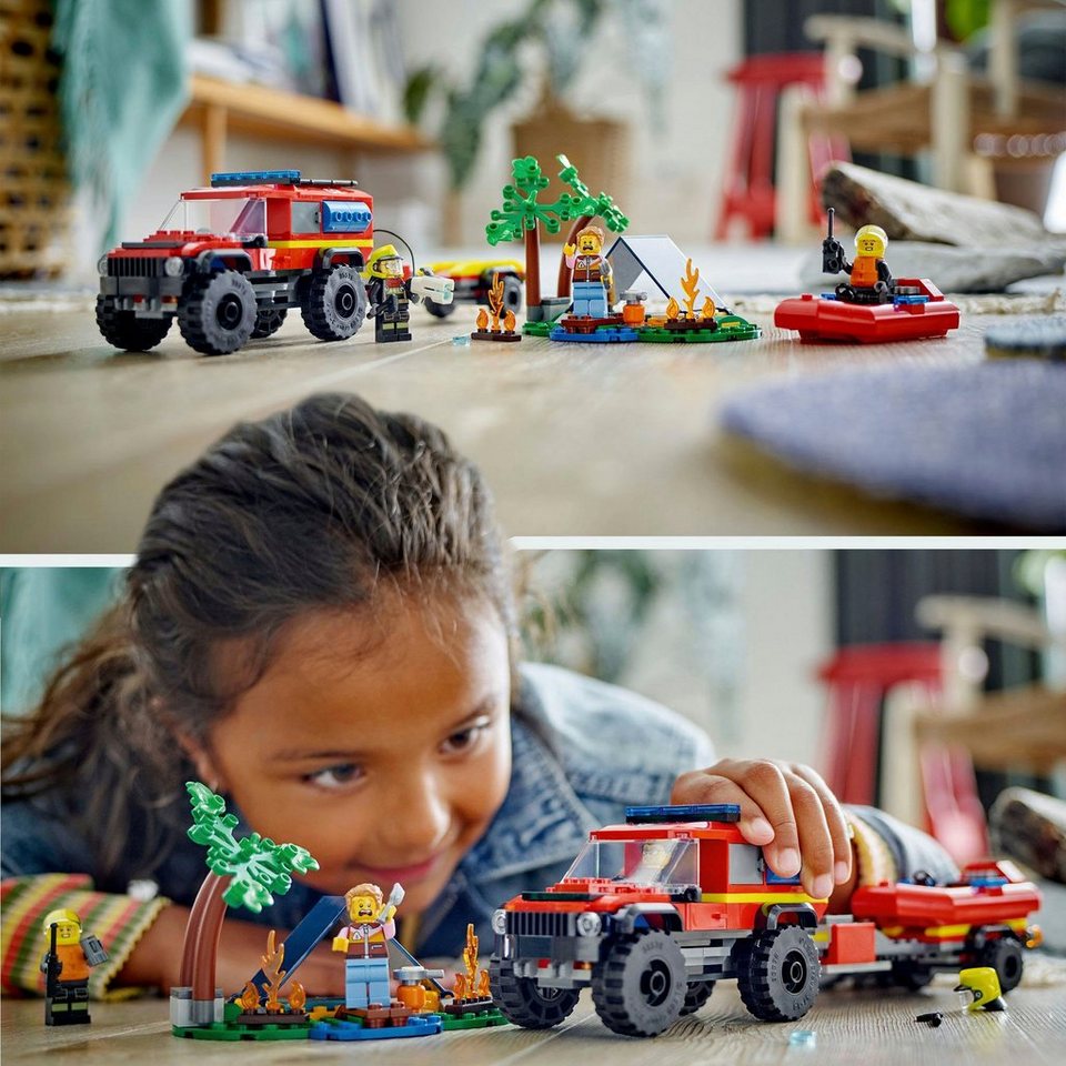 LEGO® Feuerwehrgeländewagen mit Rettungsboot (60412), LEGO City Konstruktionsspielsteine, (301 St), Made in Europe