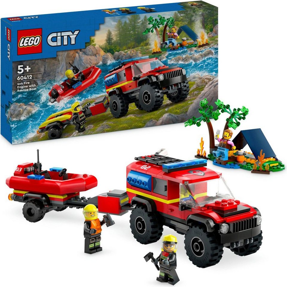LEGO® Feuerwehrgeländewagen mit Rettungsboot (60412), LEGO City Konstruktionsspielsteine, (301 St), Made in Europe