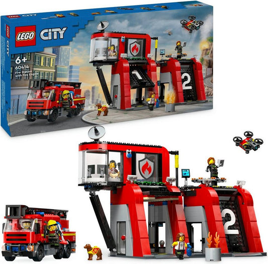 LEGO® Feuerwehrstation mit Drehleiterfahrzeug (60414), LEGO City Konstruktionsspielsteine, (843 St), Made in Europe