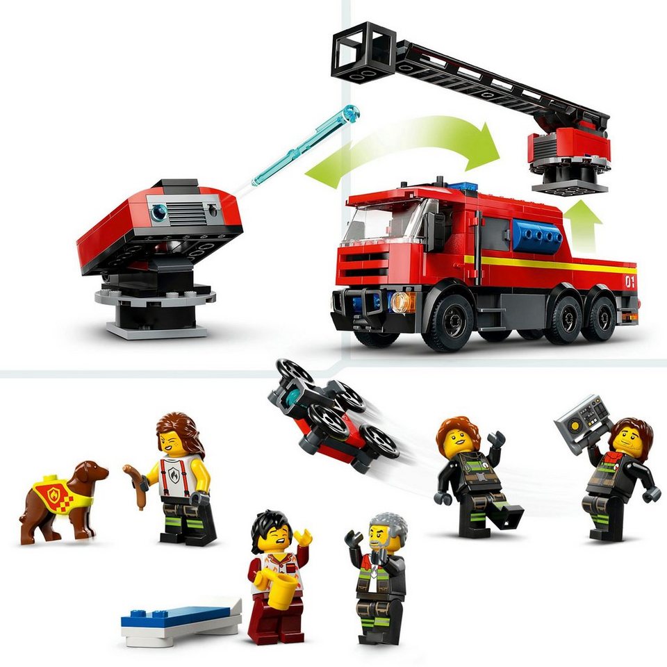 LEGO® Feuerwehrstation mit Drehleiterfahrzeug (60414), LEGO City Konstruktionsspielsteine, (843 St), Made in Europe