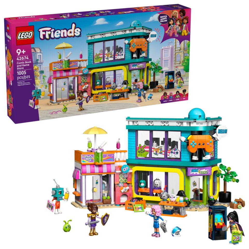 LEGO® Friends 42674 Comic- und Spieleladen Spielbausteine, (Set, 1005 St., Set)