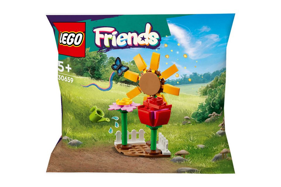 LEGO® Friends Konstruktionsspielzeug Blumengarten ab 5 Jahren Spielbausteine, (Polybag Set, 64 St., 64 Teile mit Blumen, Schmetterling und Zubehör), Farbenfroher Blumengarten mit LEGO Friends Elementen