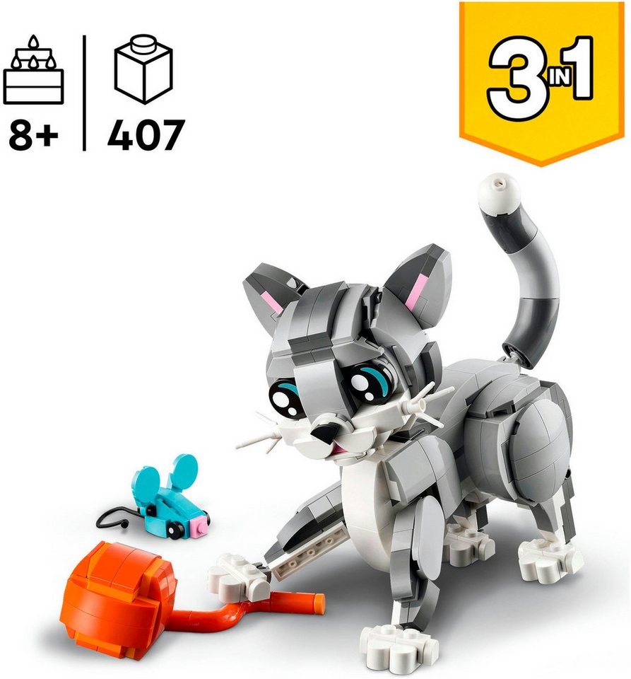 LEGO® Graue Katze (31163), LEGO Creator Konstruktionsspielsteine, (407 St), Made in Europe