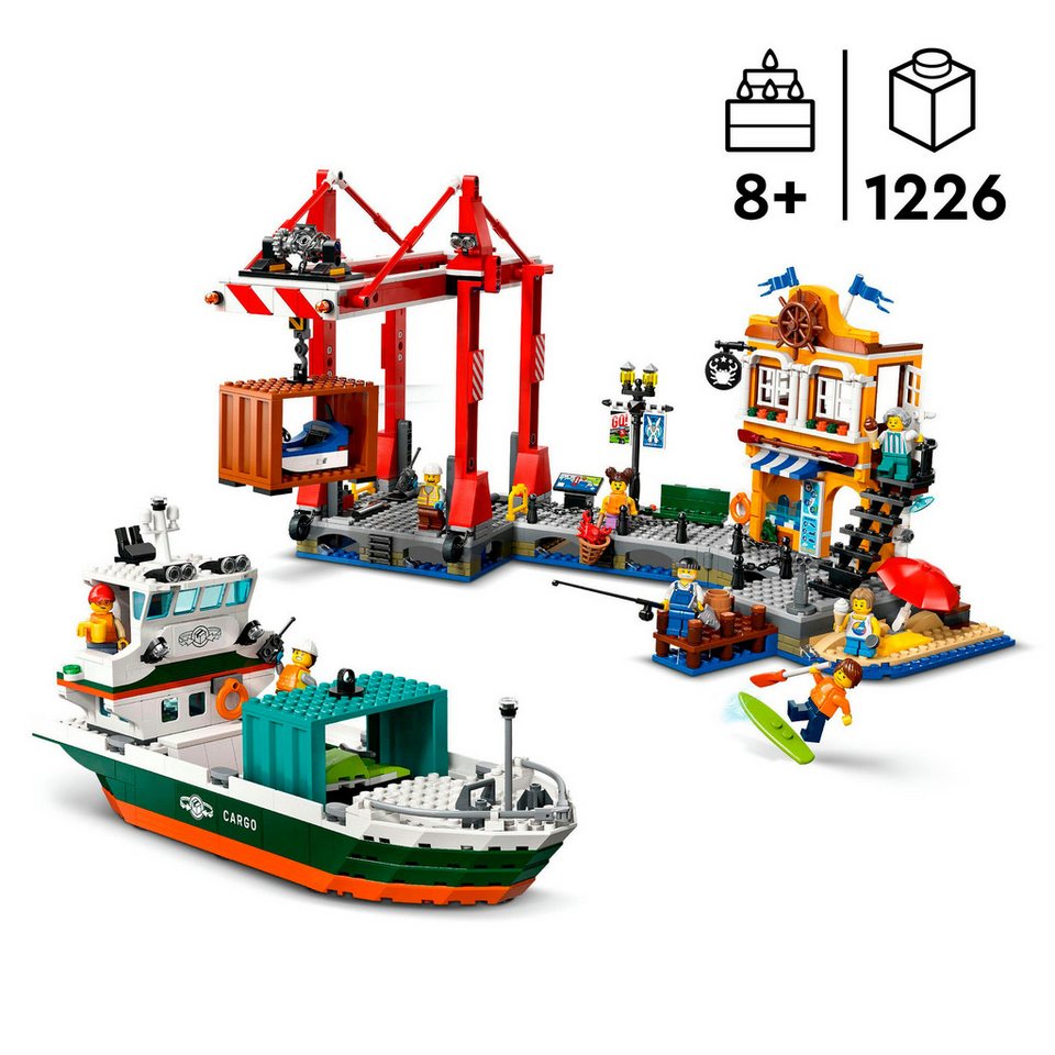 LEGO® Hafen mit Frachtschiff (60422), LEGO City Konstruktionsspielsteine, (1226 St), Made in Europe