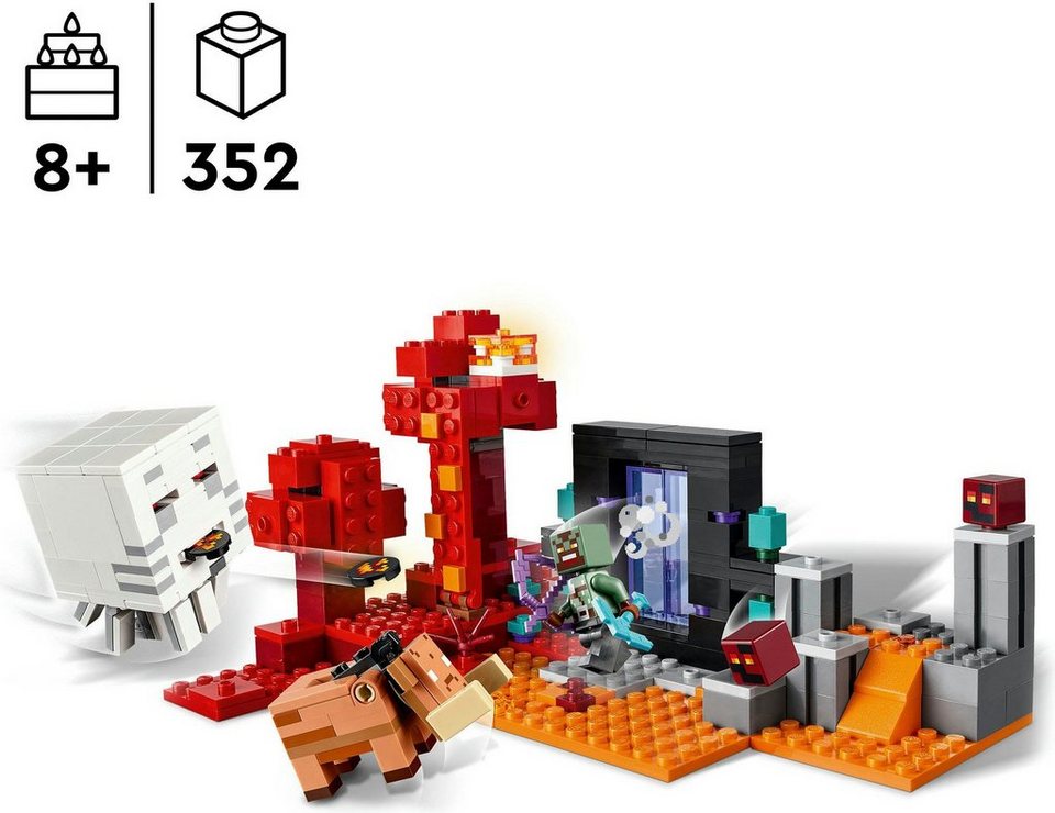 LEGO® Hinterhalt am Netherportal (21255), LEGO Minecraft Konstruktionsspielsteine, (352 St), Made in Europe
