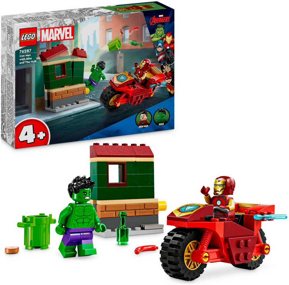 LEGO® Iron Man mit Bike und der Hulk (76287), LEGO Super Heroes Konstruktionsspielsteine, (68 St), Made in Europe