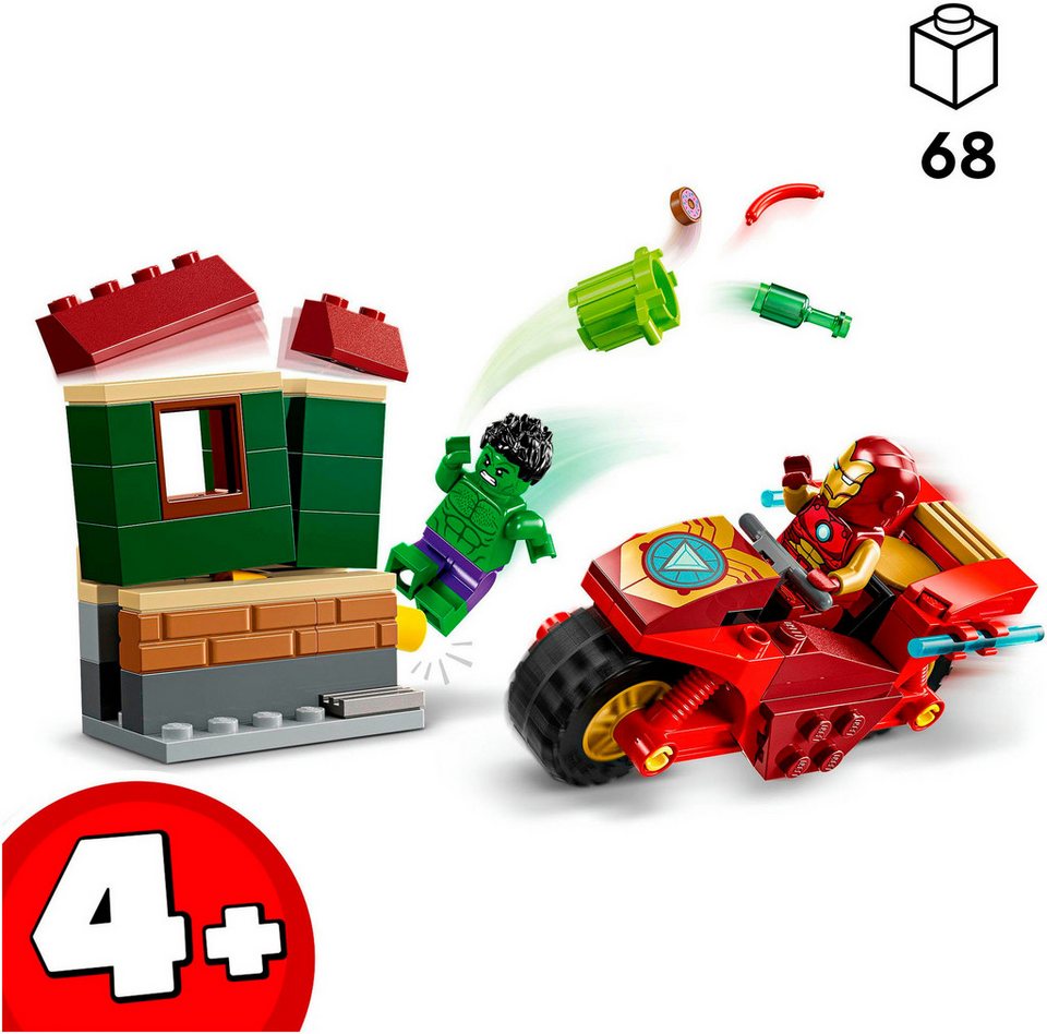 LEGO® Iron Man mit Bike und der Hulk (76287), LEGO Super Heroes Konstruktionsspielsteine, (68 St), Made in Europe