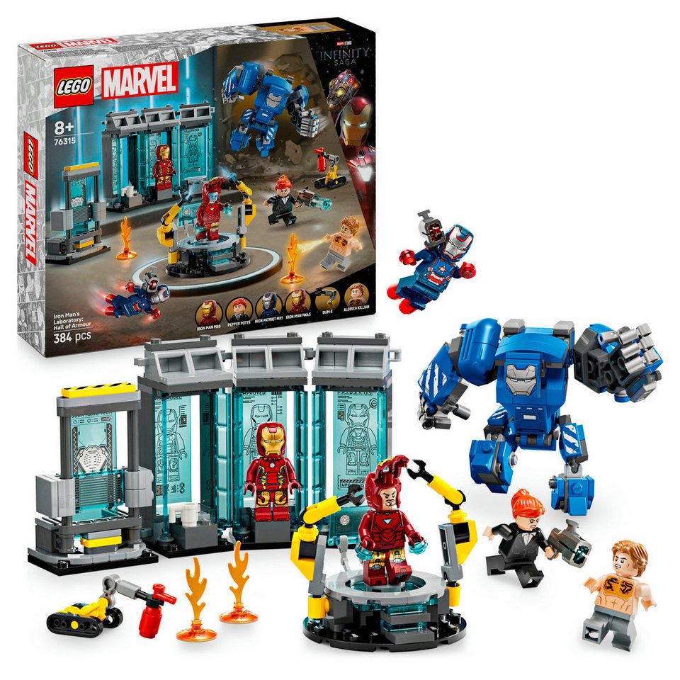 LEGO® Iron Mans Labor: Halle der Rüstungen (76315), LEGO Super Heroes Konstruktionsspielsteine, (384 St), Made in Europe