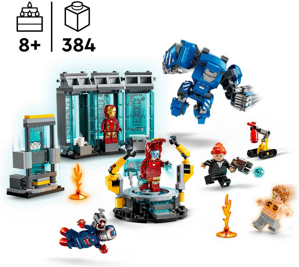 LEGO® Iron Mans Labor: Halle der Rüstungen (76315), LEGO Super Heroes Konstruktionsspielsteine, (384 St), Made in Europe