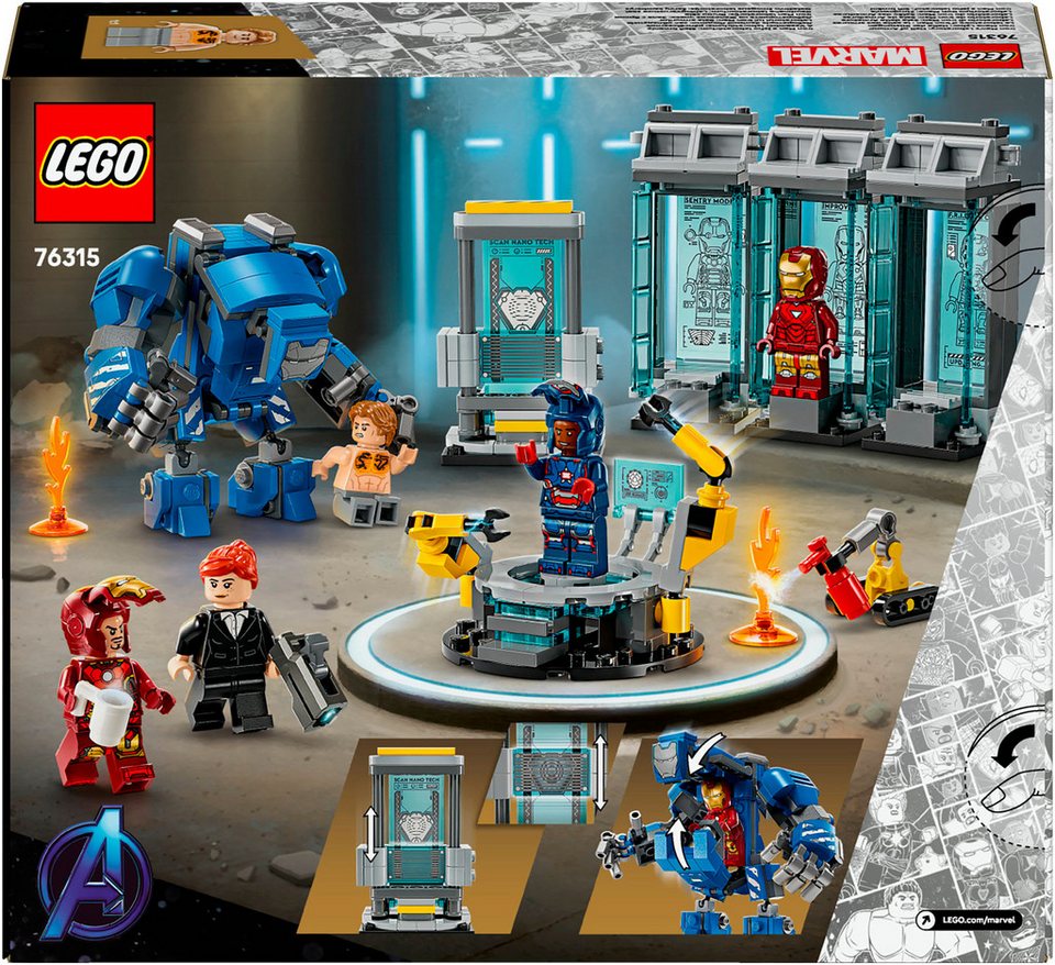 LEGO® Iron Mans Labor: Halle der Rüstungen (76315), LEGO Super Heroes Konstruktionsspielsteine, (384 St), Made in Europe