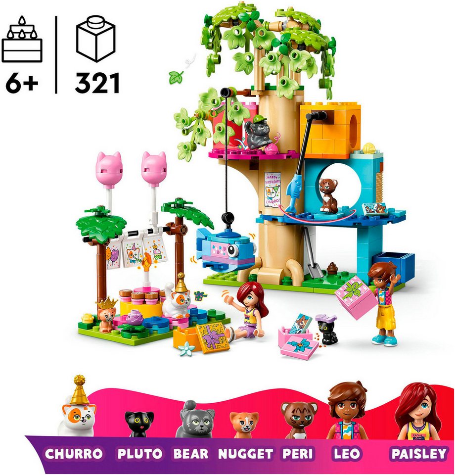 LEGO® Katzengeburtstagsparty & Baumhaus (42666), LEGO Friends Konstruktionsspielsteine, (321 St), Made in Europe