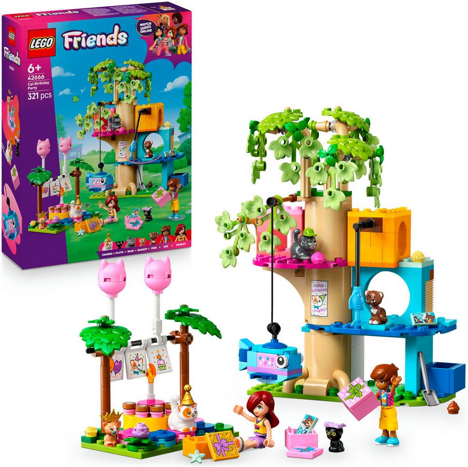 LEGO® Katzengeburtstagsparty & Baumhaus (42666), LEGO Friends Konstruktionsspielsteine, (321 St), Made in Europe