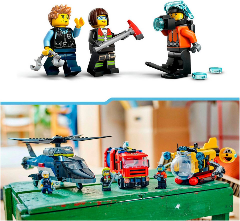 LEGO® Kombinationsset mit Hubschrauber, Löschauto und U-Boot (60462) Konstruktionsspielsteine, (874 St), LEGO City; Made in Europe