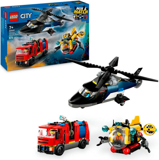 LEGO® Kombinationsset mit Hubschrauber, Löschauto und U-Boot (60462) Konstruktionsspielsteine, (874 St), LEGO City; Made in Europe