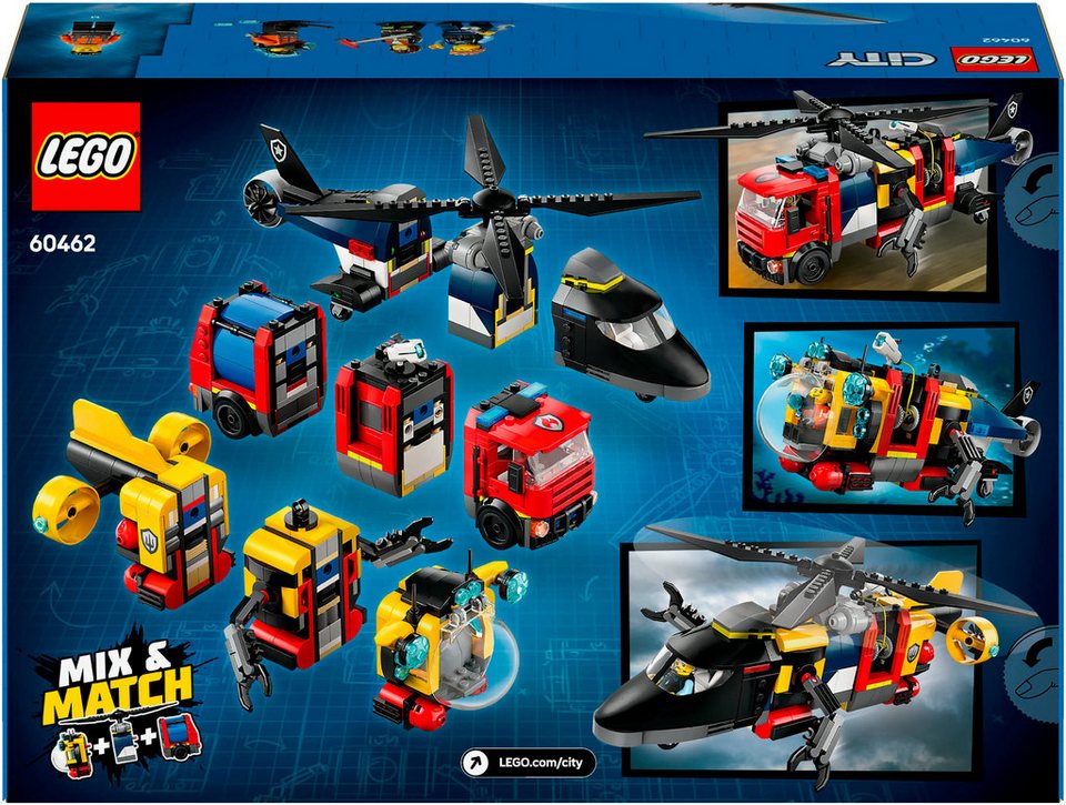 LEGO® Kombinationsset mit Hubschrauber, Löschauto und U-Boot (60462) Konstruktionsspielsteine, (874 St), LEGO City; Made in Europe