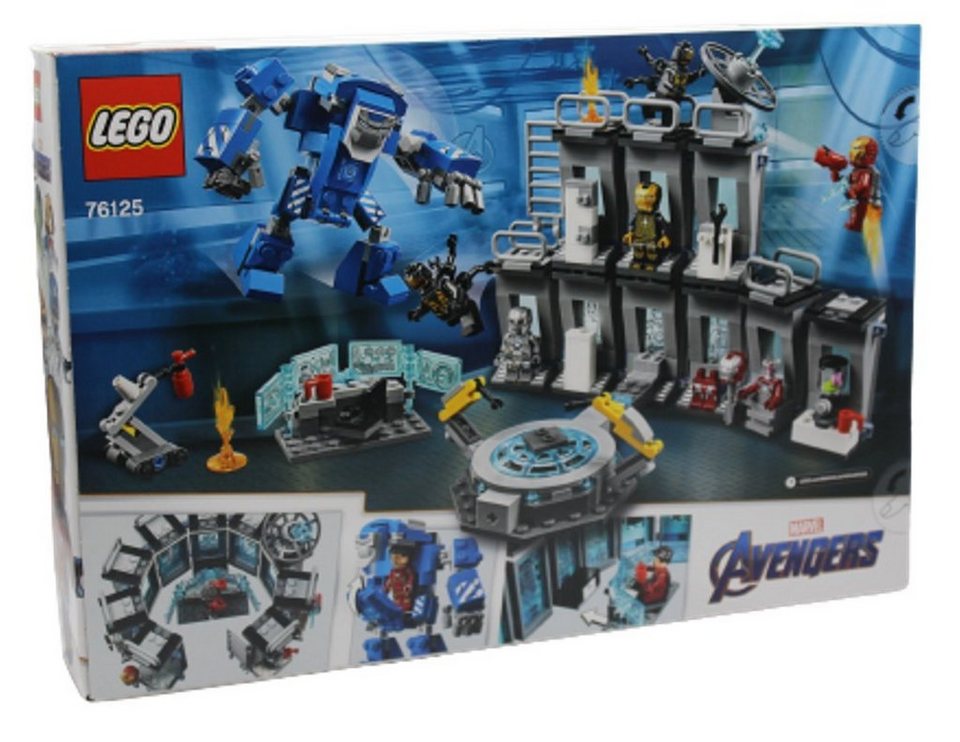 LEGO® Marvel Avengers 76125 Iron Mans Werkstatt EOL Sammler Spielzeug Konstruktionsspielsteine, (Set, 524 St), Werkstattmodule frei kombinierbar
