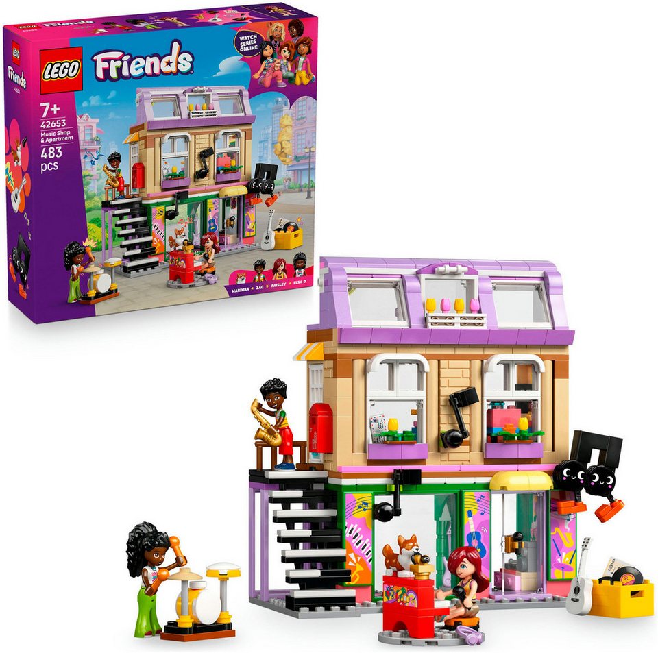 LEGO® Musikladen & Wohnung (42653), LEGO Friends Konstruktionsspielsteine, (483 St), Made in Europe